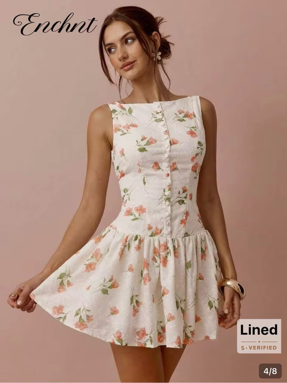 SHEIN White Mini Dress with Peach Floral Print